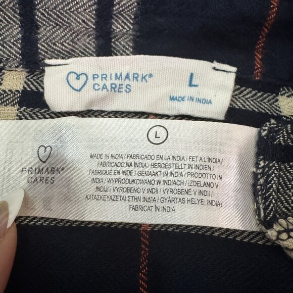 Primark Womens Navy Blue Plaid Button Front Pocket Collared Long Sleeve Size L - Picture 6 of 9